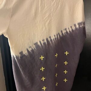 Purple and Cream Tie-Dye T-Shirt with Yellow Accents